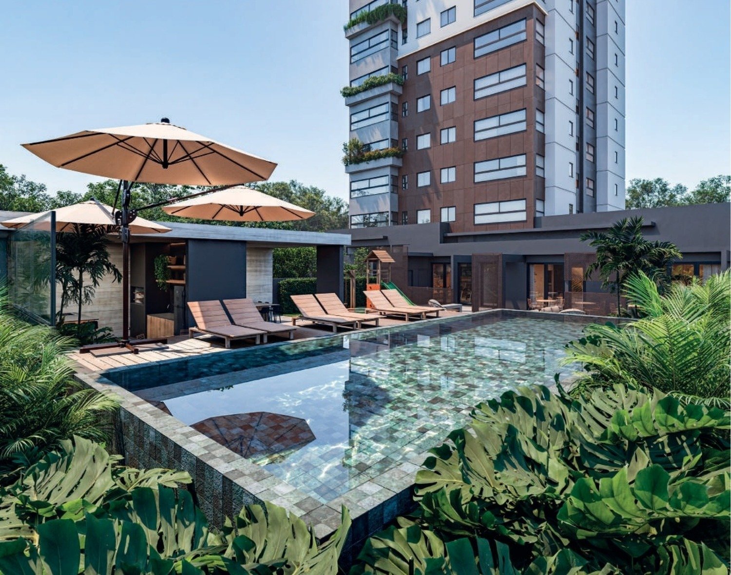 Piscina e área de lazer do Lumé Tower