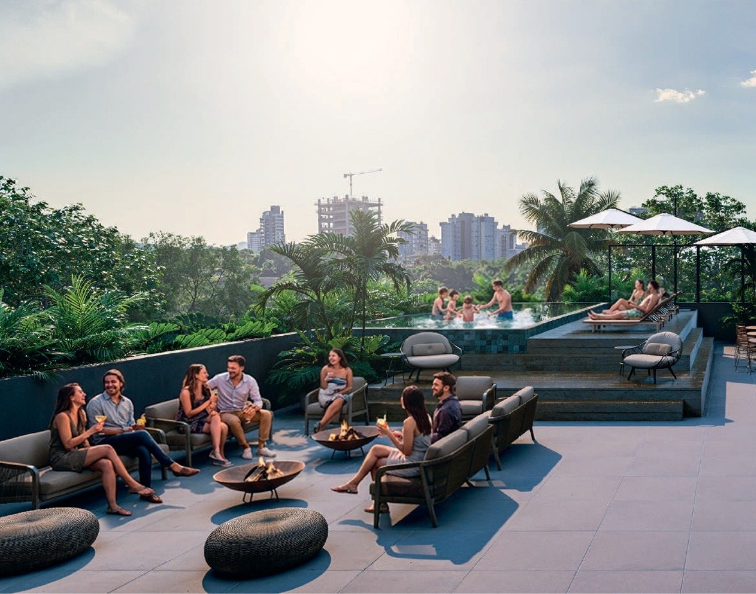 Terraço com área de convivência e vista panorâmica